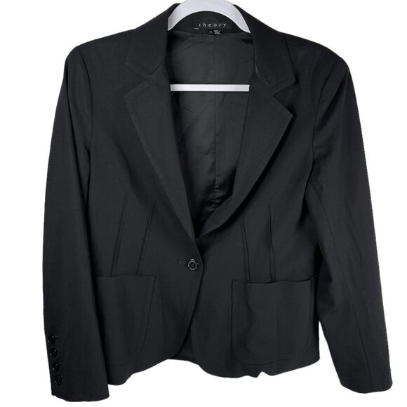 Theory Black Virgin Wool Blend Single Breasted Blazer Women’s Size 10 - Picture 1 of 8